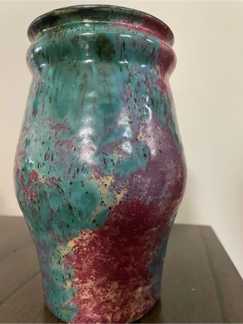 Artisan Glazed Ceramic Vase in Teal and Purple